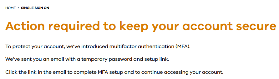step 1 MFA action required message